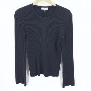 Ecru Ribbed Sweater Womens Small Wool Blend Bell Sleeve Stretch Whimsigoth